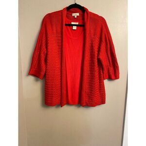 Choices Women's Red Knit Cardigan & Sleeveless Tank Top Set Size L